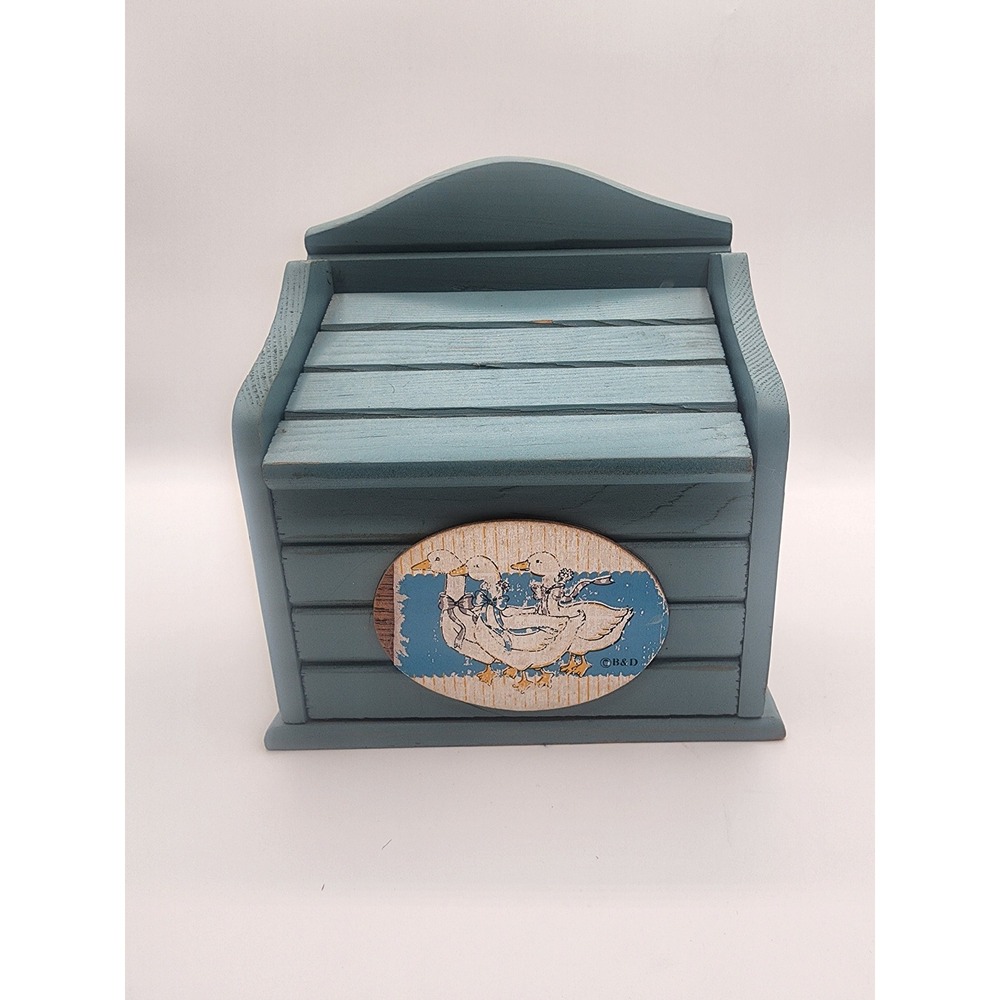 Vintage B&D Blue Wooden Goose Recipe Box Wall Mount Farmhouse Decor